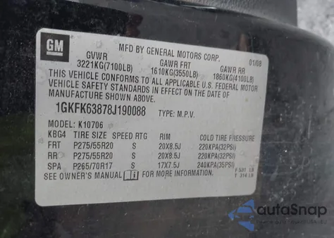 2008 GMC Yukon Denali z USA, uszkodzony, nr VIN 1GKFK63878J190088